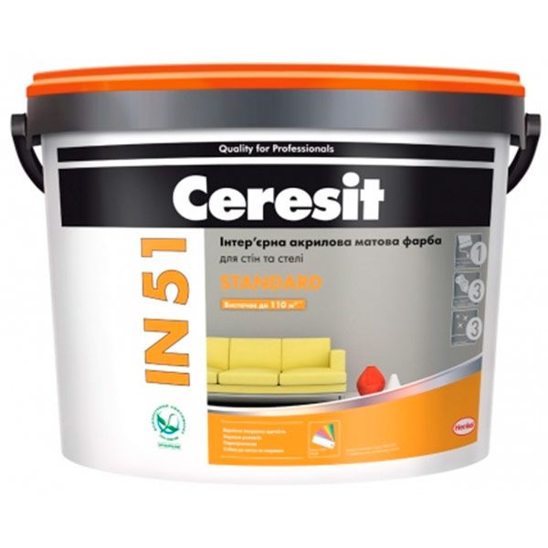 Фарба інтер'єрна акрилова Ceresit IN 51 Standard База А мат білий 1л 