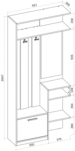 Прихожая с зеркалом Грейд Лукас 2047х300х921 мм нимфея альба 