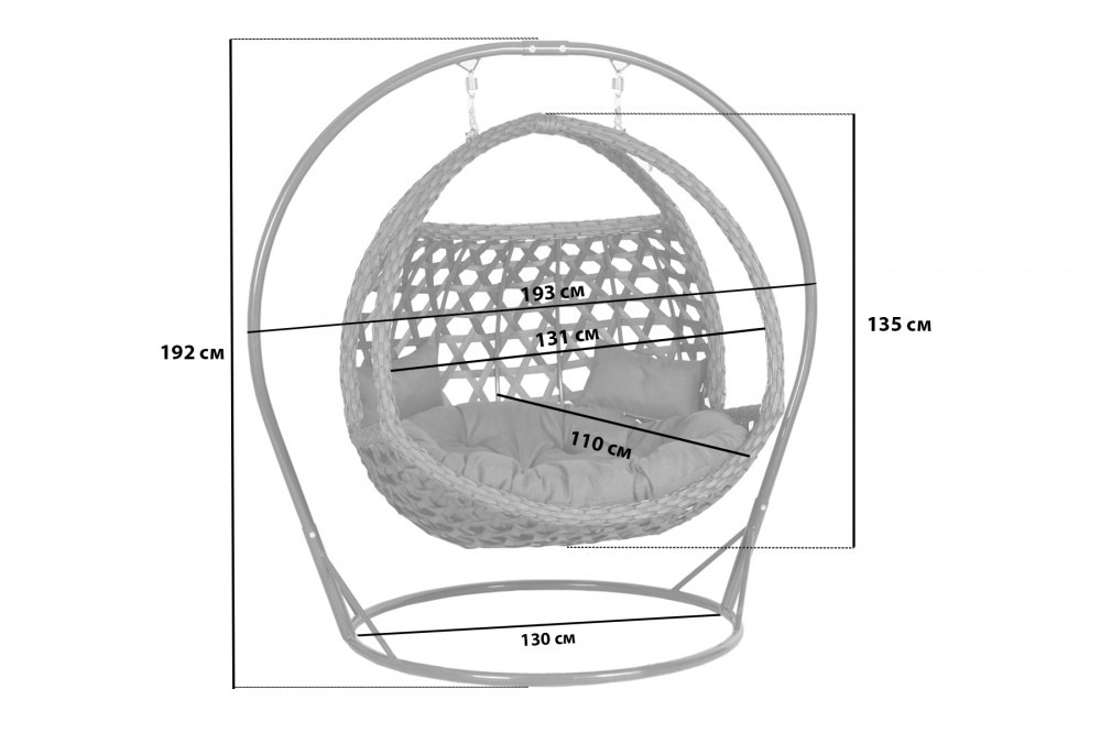 Кресло-кокон Bella Vita Оливер 2-мест с подушкой (1320x1000x1300 мм) темно-мореный дуб