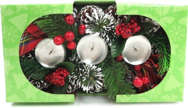 Вінок-свічник з ягодами і шишками на 3 свічки 15 см MC49-16A38R-24 