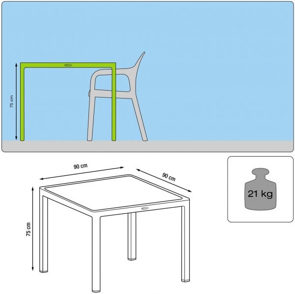 Стол пластиковый Lechuza 10913 90x90 см серый 