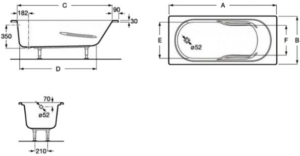 Ванна акриловая ROCA Genova 170x75 с ножками A248373000