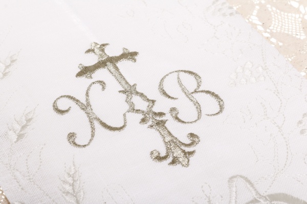 Рушник Великодній з мереживом 33x60 см білий із малюнком 