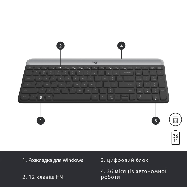 Комплект клавіатура та миша Logitech MK470 Slim Wireless Keyboard and Mouse Combo Graphite (L920-009204) 