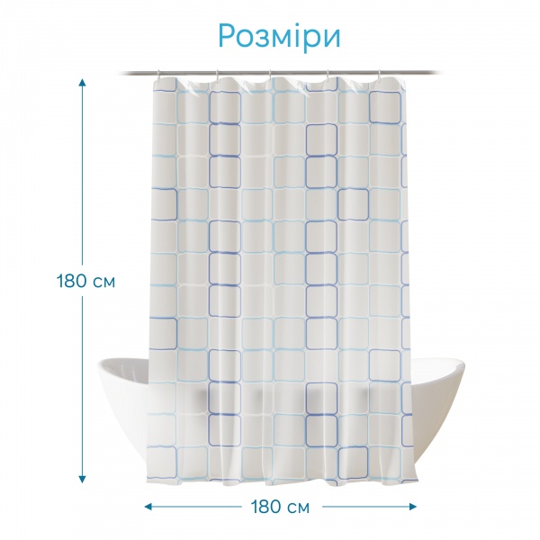 Шторка для ванны Woko SIMONA 180х180 см с кольцами