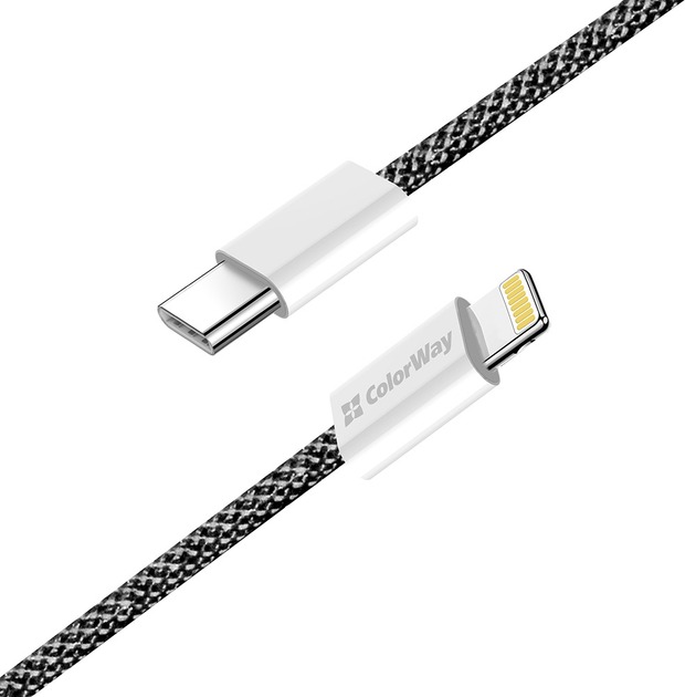 Кабель ColorWay Type-C - Apple Lightning (braided cotton) (PD Fast Charging 27W) 1 м чорний (CW-CBPDCL061-BK)