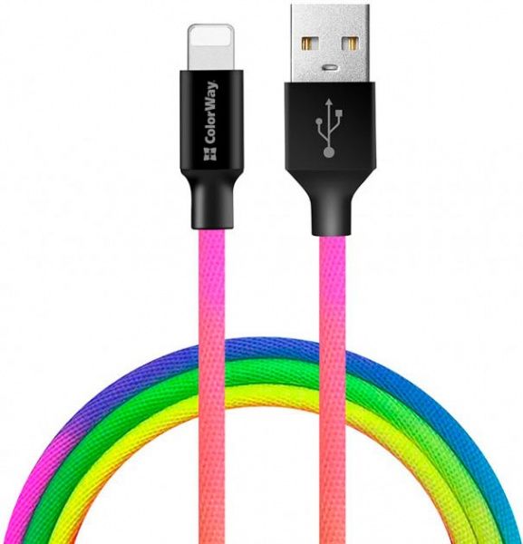 Кабель ColorWay USB - Apple Lightning (multicolor) 2.4 А 1 м різнокольоровий 