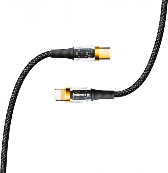 Кабель ColorWay Type-C - Apple Lightning (Transparent Head) (PD Fast Charging 27W) 3А 1,2 м чорний (CW-CBPDCL057-BK) 