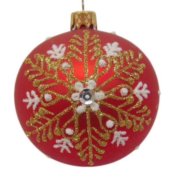 Шар новогодний d80 красный с белым рисунком 9574/4415 