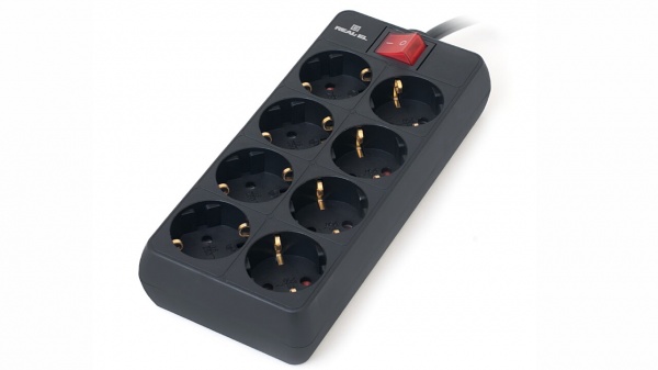 Фильтр-удлинитель Real-el RS-8 Protect с заземлением 8 гн. черный 5 м 