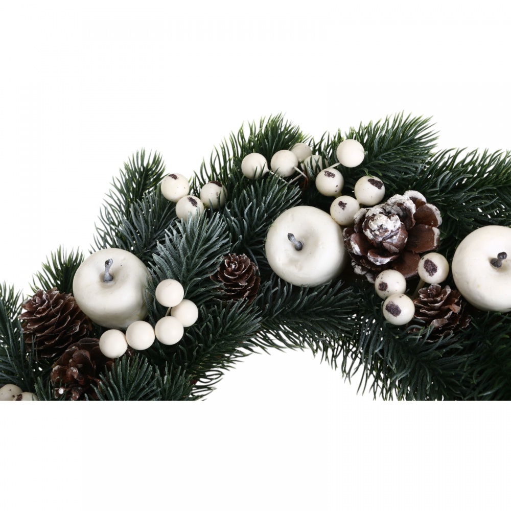 Вінок хвойний з шишками яблуками ягодами білий d340 мм C32466