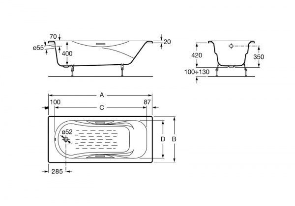 Ванна чугунная ROCA Malibu 170x75 A23097000R+A150412330