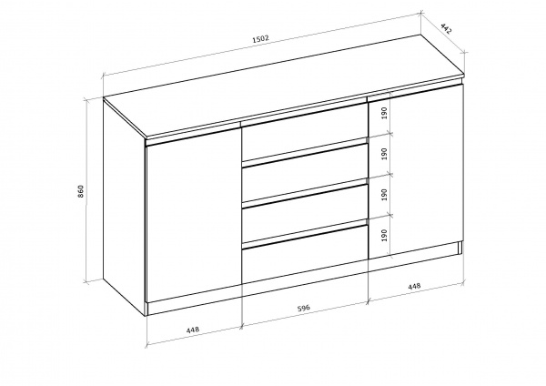Комод Грейд Естер 2д4ш 1500х860х442 мм дуб сонома /білий 
