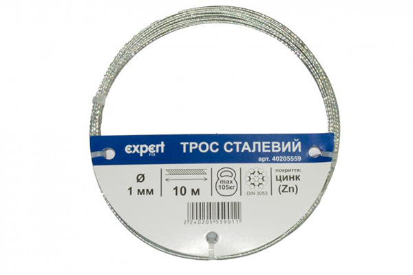 Трос оцинкований 1мм 10 пог.м. DIN 3053