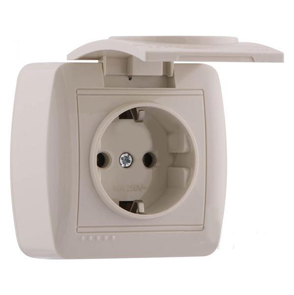 Розетка із заземленням Lezard Demet 16 А 250 В без шторок з кришкою кремовий 711-0300-123