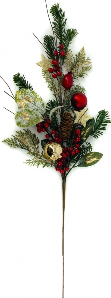 Гілочка декоративна хвойна New Star з кульками та ягодами 75 см A3-50845 