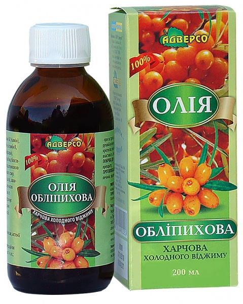 Масло облепиховое Адверсо пищевое холодного отжима 200 мл 