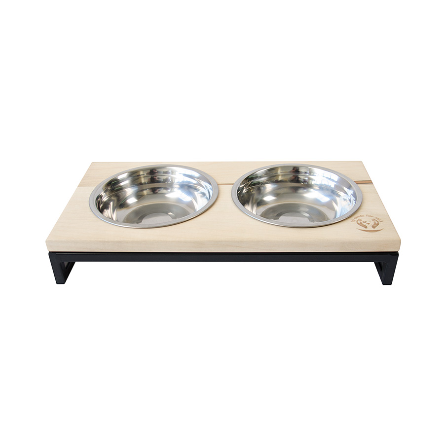 Годівниця дерев’яна 10 центів для Джека з мисками №2 XS, подвійна, 2 х 250мл, чорний, метал, дерево, 31 х 16 х 5 см