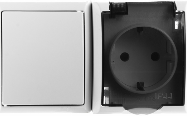 Розетка + вимикач із заземленням Ospel Fala без шторок з кришкою сірий