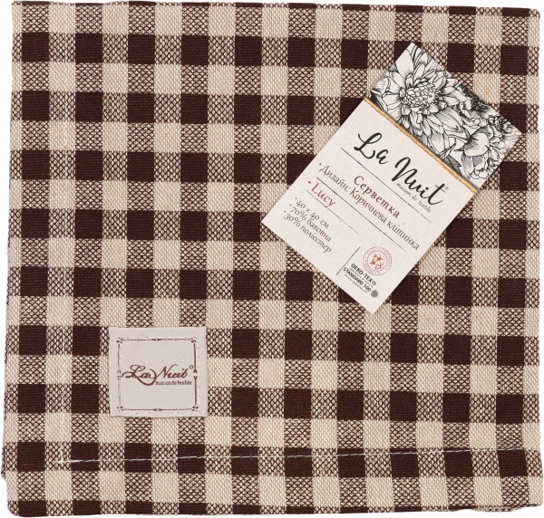 Серветка La Nuit Lucy клітинка 40x40 см коричневий 