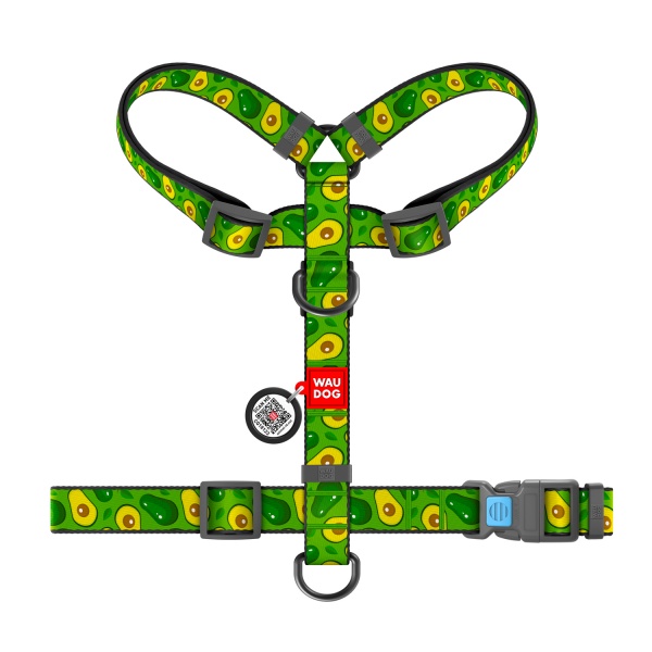 Шлейка анатомічна Waudog Nylon H-подібна з QR паспортом Авокадо р.M