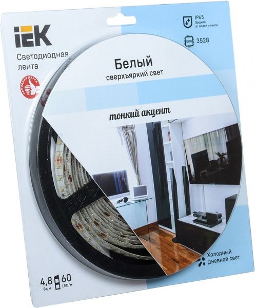 Лента светодиодная IEK LSR-3528W60 4.8 Вт IP65 12 В холодный 