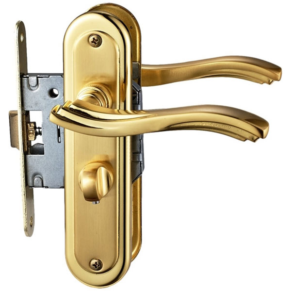 Замок врезной с ручками  Linde А-2002 WC PB/SB WC 47,5 мм матовая латунь/