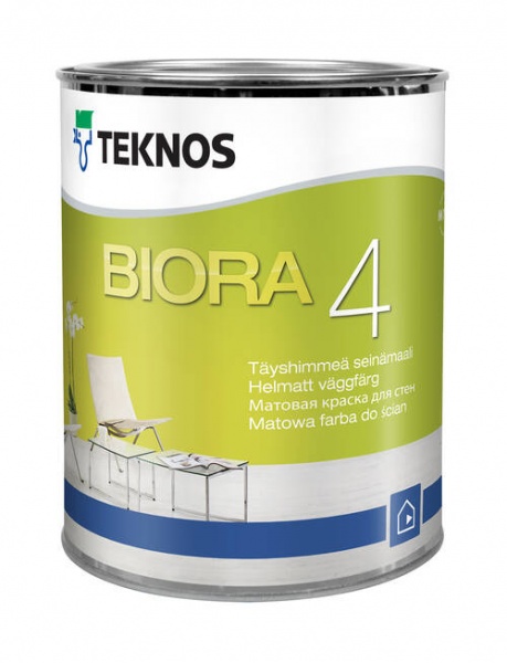 Краска интерьерная акрилатная TEKNOS BIORA 4 база 1 мат белый 0,9л 