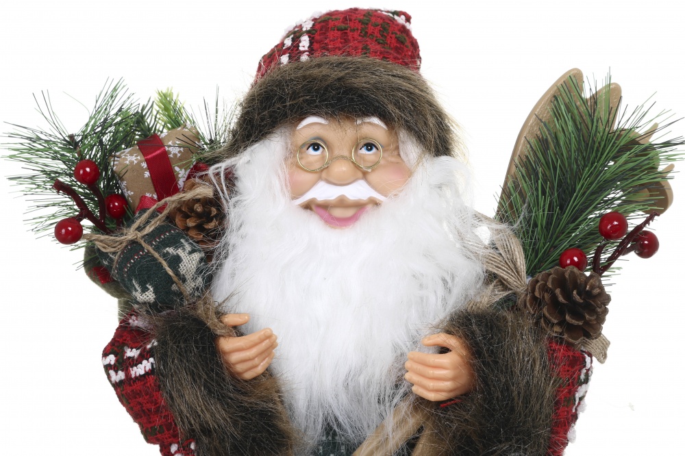 Декоративна новорічна фігура Санта лісовий із мішечком червоно-зелений 40 см