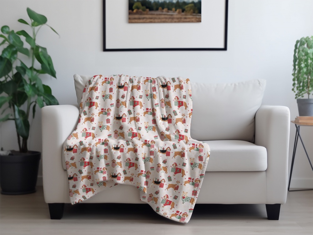 Плед флисовый Christmas Dogs 160x200 см бежевый с красным La Nuit