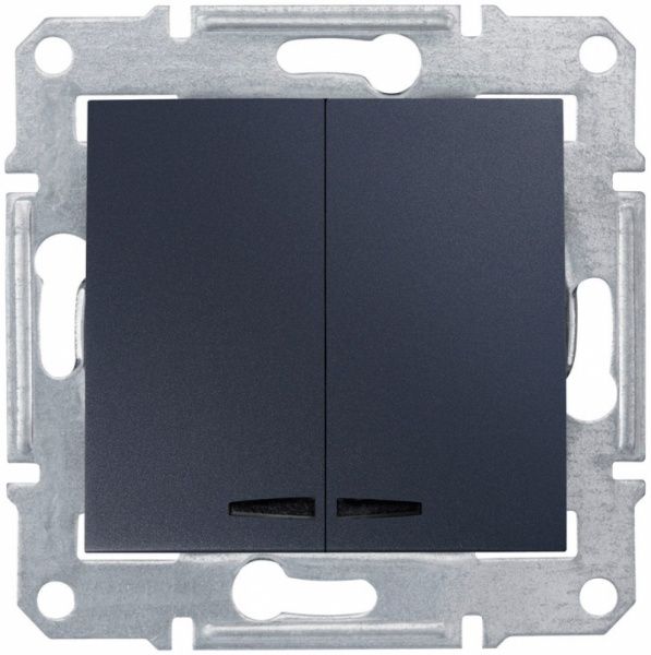 Вимикач двоклавішний Schneider Electric Sedna з підсвіткою 10 А 250В IP20 графіт