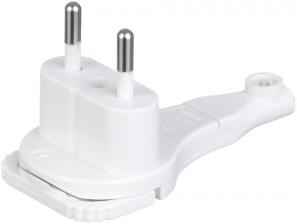 Вилка электрическая угловая Electraline ультра тонкая 90° без заземления 220В 16А IP20 пластик белый