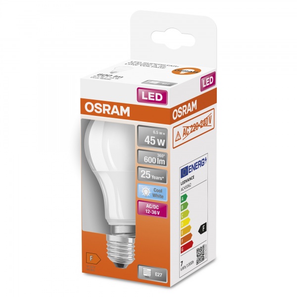 Лампа светодиодная Osram 6,5 Вт CLA60 матовая E27 12 В 4000 К 