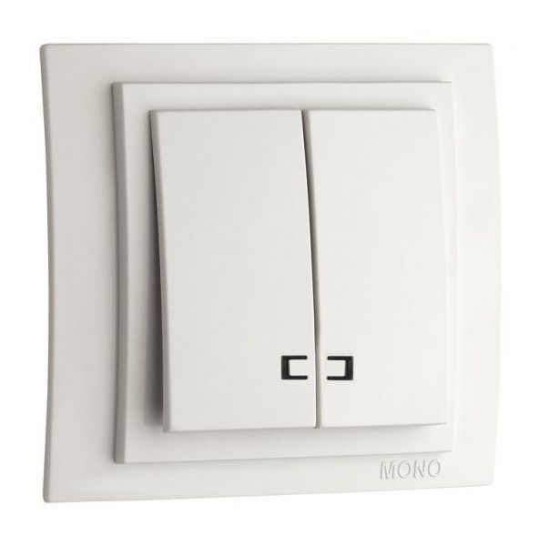 Выключатель двухклавишный Mono Larissa с подсветкой 10 А 250В белый 103-191925-103