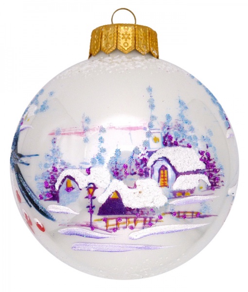 Куля скляна з пейзажним малюнком 100 мм білий перламутровий 100Dпз(1)/1