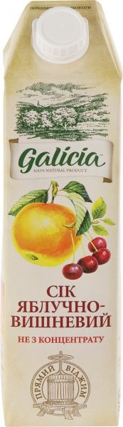 Сік Galicia Яблучно-вишневий неосвітлений пастеризований 1л (4820151001338) 