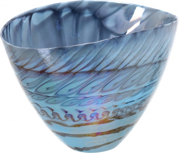 Ваза Yalos Murano BELUS 30 см бирюзовая с черными нитями и перламутровым эффектом 