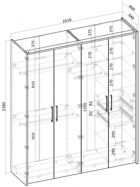 Шкаф Грейд Наоми 2018х2380х600 мм графит / дуб крафт золотой 