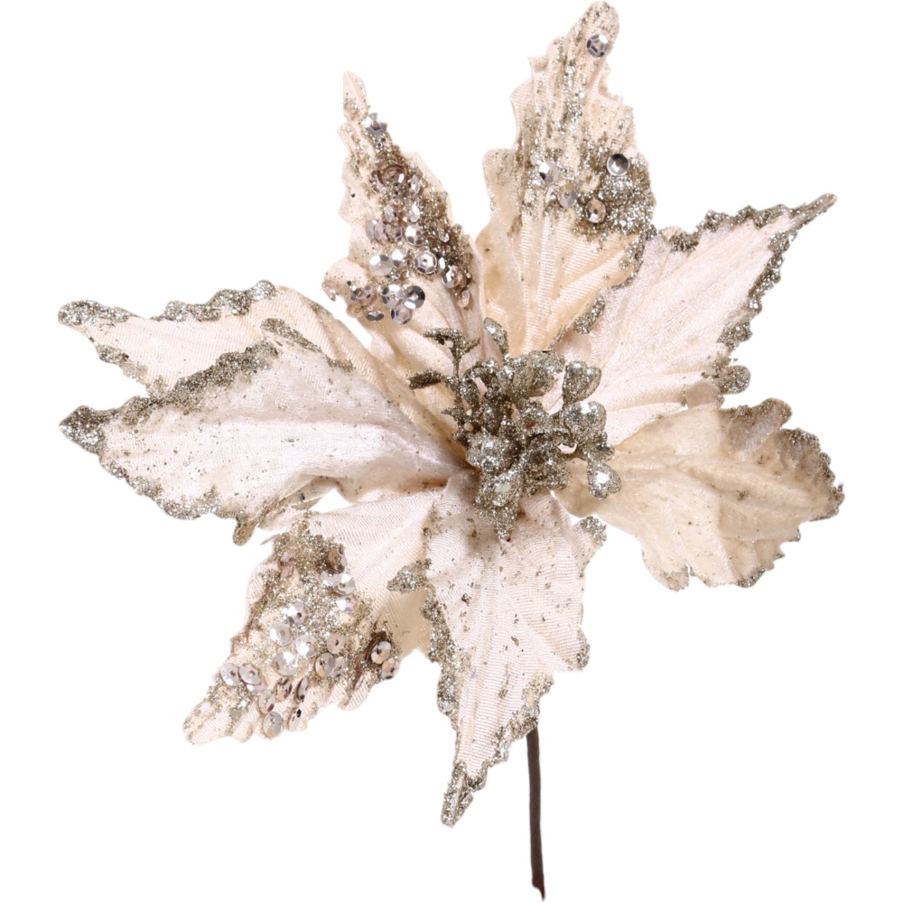 Декорація новорічна пуансетія з присипкою 29 см колір в асортименті