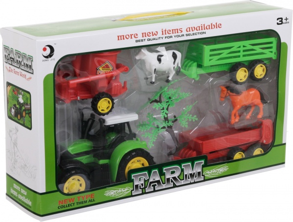 Игровой набор Shantou х6 шт. фермерский трактор с прицепом и фигурками зеленый JY238797