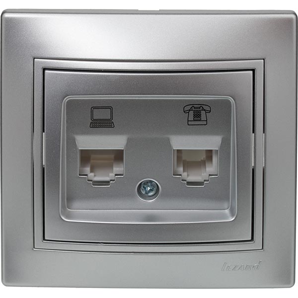 Розетка компьютерная + телефонная двойная Lezard Mira серый 701-1010-143