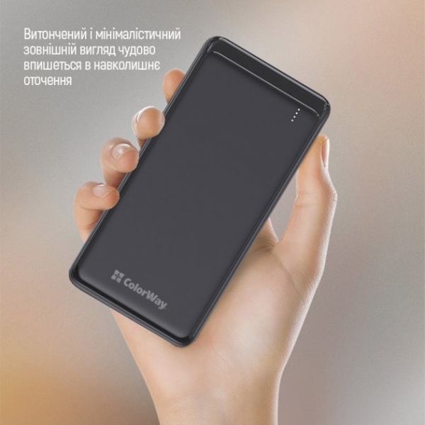 Зовнішній акумулятор (Powerbank) ColorWay LCD USB QC3.0 + USB-C PD 22.5W 10000 mAh black (CW-PB100LPG3BK-PD) 