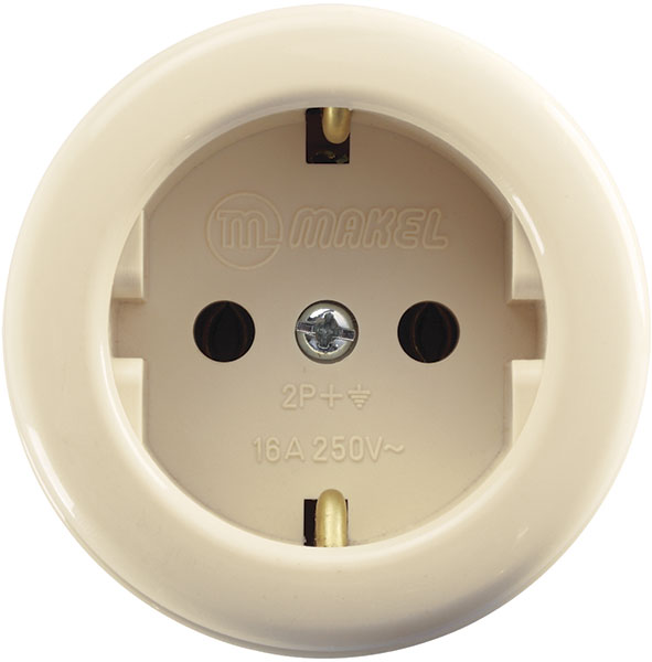 Розетка із заземленням Makel Ankastre без шторок кремовий 16011