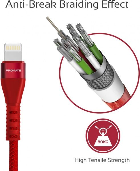 Кабель Promate Lightning – USB 1,2 м червоний (vigoray-i.red) 