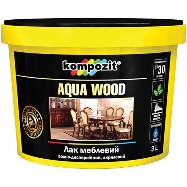 Лак Kompozit Aqua Wood мебельный глянцевый 3 л