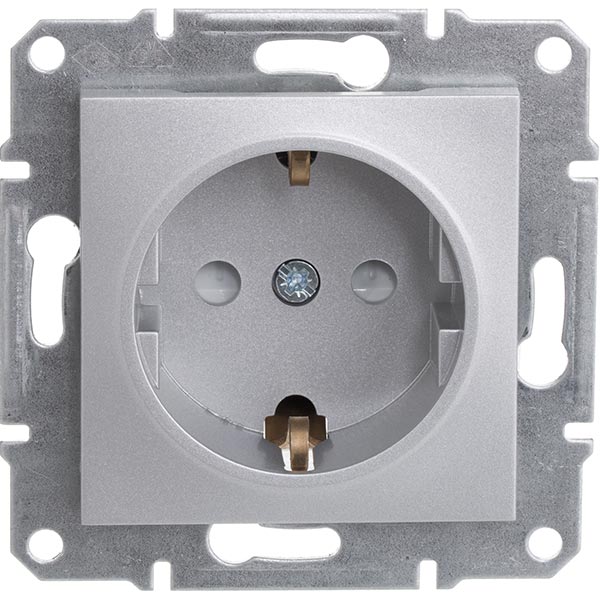 Розетка с заземлением Schneider Electric Asfora 16 А 250 В со шторками алюминий EPH2900261