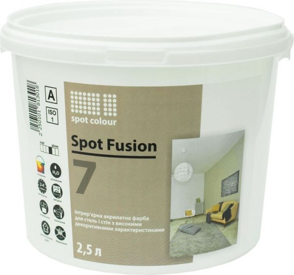 Краска акрилатная водоэмульсионная Spot Colour Fusion 7 шелковистый мат белый 2.5л