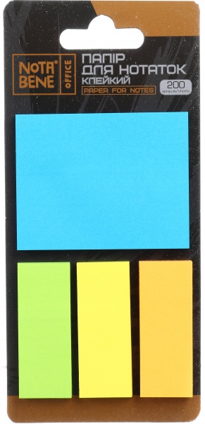Папір для нотаток клейкий 65х50/20х50 мм 200 аркушів різнокольоровий Nota Bene