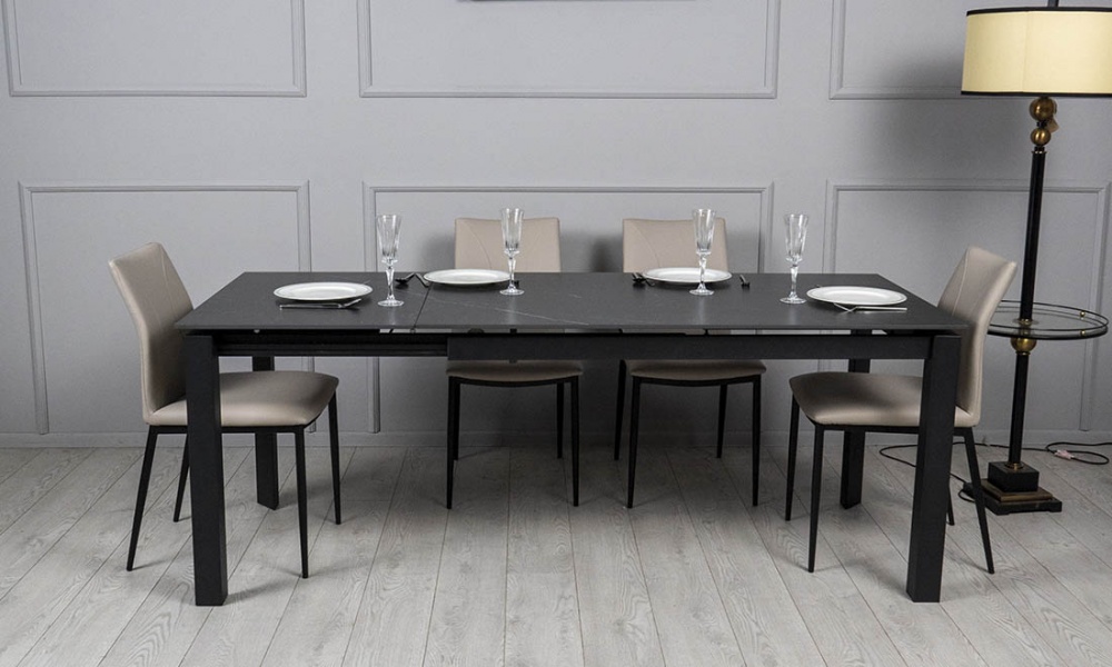 Стіл обідній Ларс 1200(1700)x800x750мм чорний матовий/чорний