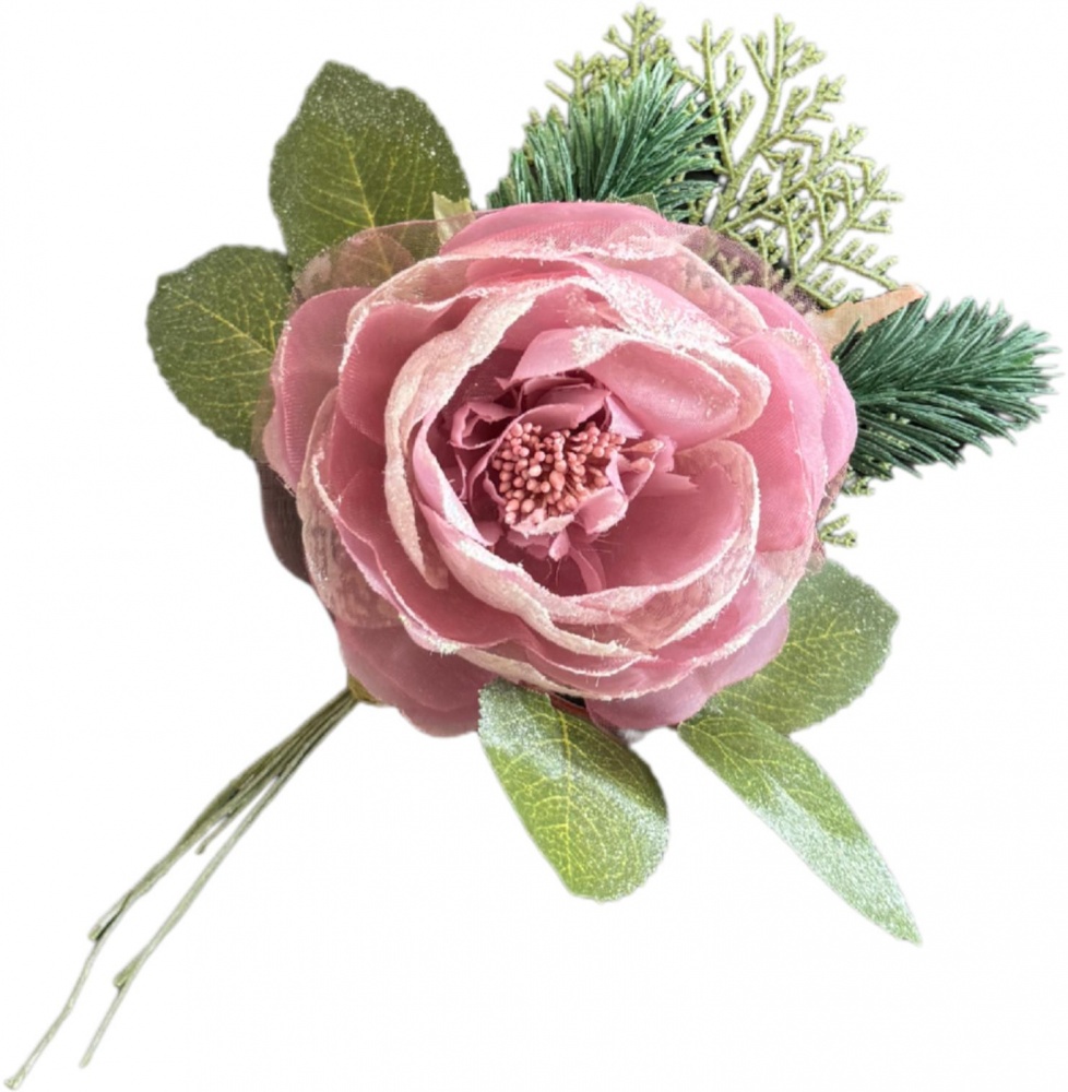 Гілочка декоративна Піоновидна троянда з хвоєю Д.8 см в асортименті SDBF18135